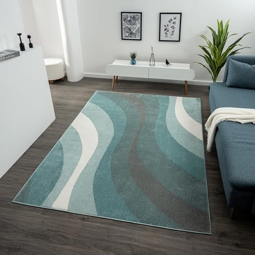 Rugs and More Swirl Rug, Large Living Room Rug in Trending Colours - Hand Tufted & Carved Design - Easy to Care for - Perfect for High Traffic Areas (Navy, 80x150cm)