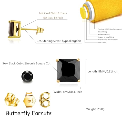 TOPGRILLZ Square Stud Earrings 925 Sterling Silver 5A+ Cubic Zirconia 14K Gold Black Diamonds Stud Earrings For Men Women Aretes De Hombre2