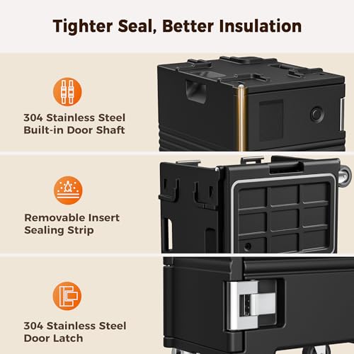 127QT Catering Food Warmers with Swivel Casters, 304 Stainless Steel Latch and Door Shaft, Insulated Food Carrier for 8 Full-Size Pans (NOT Included), Hot Boxes for Catering Gathering Restaurant Event