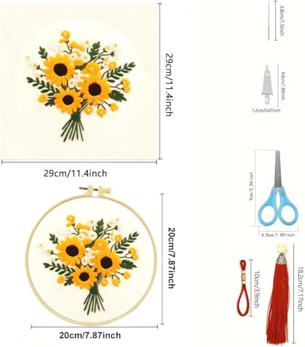 Image of Zhenqing Cross Stitch Kit for Beginners, Flower Pattern and Butterfly Design, Stamped Embroidery Set (Flower Bee)