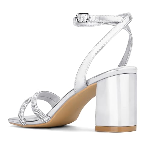 Image of Shoe'N Tale Strappy Heels for Women Square Toe Chunky Block Heels Ankle Buckle Heeled Sandals