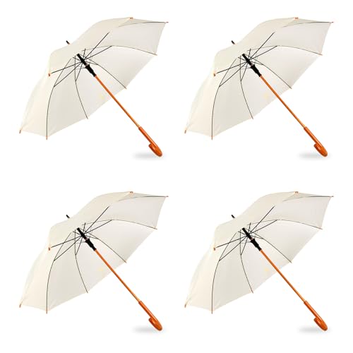 Parapluie automatique blanc vanille résistant mât en bois manche crochet lot de 4