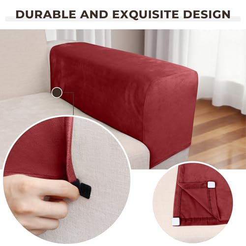 Image of Couch Arm Covers 2 Pcs Sofa Armrest Covers Stretch Couch,Armrest Cover for Chairs Scratch-Resistant Sofa Arm Cover Armchair Slipcovers,Christmas Red