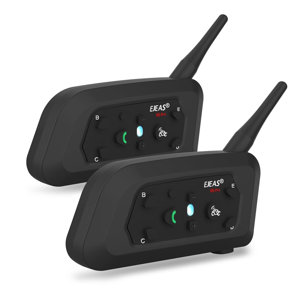 Photo 1 of EJEAS V6 Pro Bluetooth Communication Systems Headset with 1200m Waterproof/Noise Reduction/Hands-Free Calls/Music & GPS, Motorbike/ATV/Dirt Bike/Skiing/Motorcycle Helmet Intercom(2 Pack)
