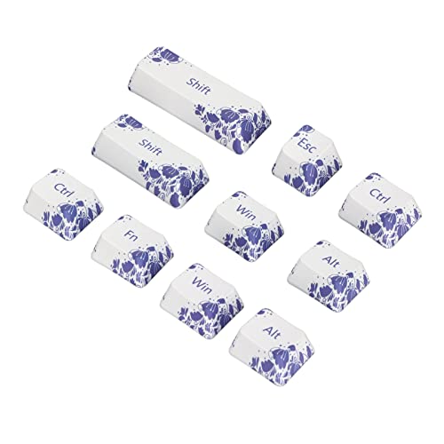 cigemay 10 Piezas Repuesto para Teclas Bricolaje con MayúScula/Esc/Ctrl/Alt/Win/Fn, Teclas Pbt Estilo Porcelana Azul Y Blanca para Mayoría los Teclados MecáNicos 61/87/104/108 DíGitos