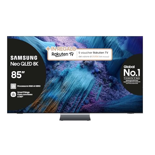 Samsung Neo QLED 8K Vision AI Smart TV 85'' QE85QN990FTXZT Mini LED, NQ8 AI Gen3 Processor, 8K AI Upscaling Pro, Glare Free, Dolby Atmos & OTS Pro, InfinityAir Design, PACCHETTO INTRATTENIMENTO, 2025