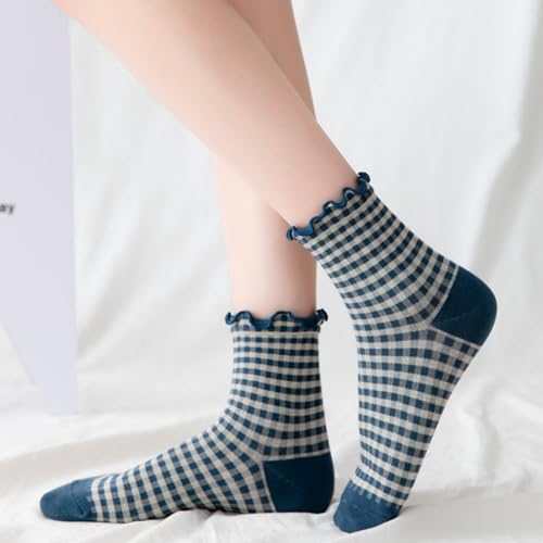 Women'sRuffleSocks6Pairs,CuteTurn-CuffAnkleSocks,BreathableCottonBlend,US5-9,MachineWash,Office/Sport/Gift4