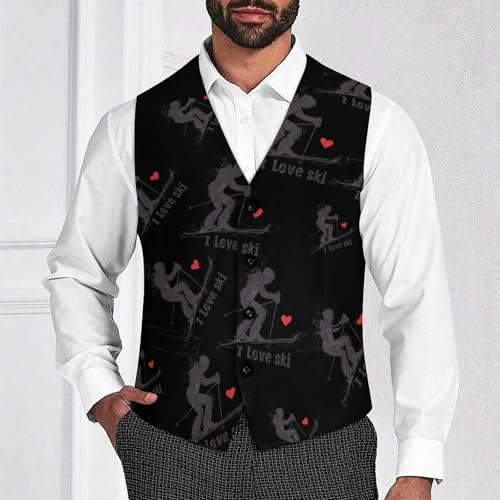 I Love Ski Novelty Men's Suit Vest Funny Formal Dress Vests Business Waistcoat2
