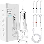 Luxecare Luxe Water Flosser, 2026 Upgraded Portable Oral Irrigator 300ML 5 Pressure Settings Rechargeable Teeth Braces Pick IPX7 Waterproof Irrigation Cleaner for Travel Home White 6 Extra Nozzels