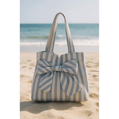 Bow Purse Oversized Stripped Tote Bag with Bowknots Large Bow Shoulder Bag Trendy Handbag Cute Gifts for Women3