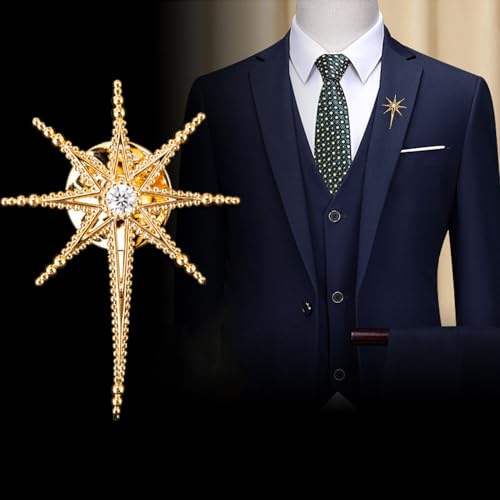 Image of Creative Octagram Star Brooch Pin Eight Awn Star Snowflake Zircon Badge Pins for Clothes Hats Elegant Suit Lapel Pin Shirt Collar Pin Jewelry Gifts for Women Men