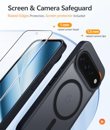 Image of FNTCASE for Google Pixel 11 Pro XL Case, Fit for Magsafe, Screen Protector | Translucent Matte Magnetic Back, 14FT Military Grade Drop Protection, Shockproof Protective Phone Cover, Black