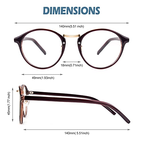 Happy Store Cn65 Vintage Inspired Metal Bridge Round Uv400 Clear Lens Glasses For Men And Women,Brown #TOP4
