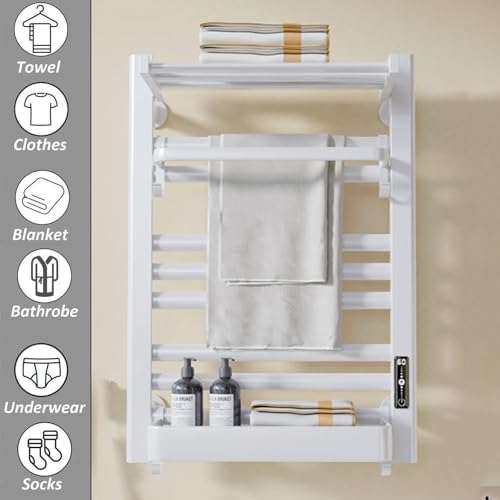 Toallero calefactable blanco para baño enchufable con estante de aluminio 5