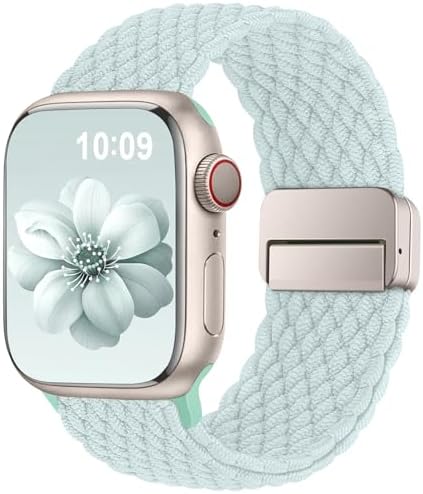 Higgs Geflochtenes Armband für Apple Watch 42mm 40mm 41mm 38mm | Magnetisch Verschluss Elastisch Stoff Sport Nylon Armbänder für iWatch Band SE Series 12 11 10 9 8 7 6 5 4 3 2 1 Da