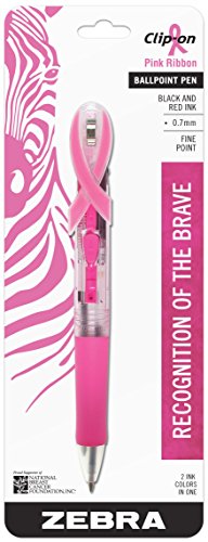 Zebra Clip-on Pink Ribbon Ball Point Pen, Combined Black and Red (32071)