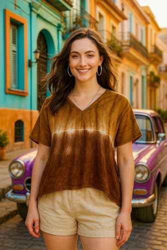 Image of Maaesa Women Handcrafted Tie & Dye Rayon Top | Regular Fit|Lightweight & Breathable Fabric | Casual Wear & Office Wear