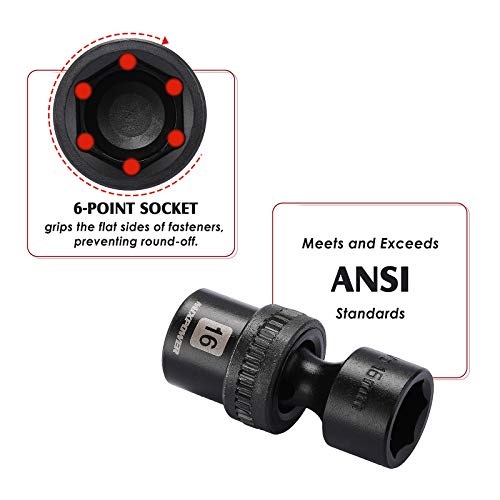 Mixpower 15-Piece 3/8" Drive Shallow Universal Impact Socket Set, 6 Point, Metric, 8-22Mm, Cr-Mo, Swivel Socket With Flexible Wobble… #TOP5