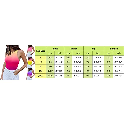 Lnmuld Plus Size Jumpsuits For Women Women Sexy Sleeveless Tight Round Neck Sleeveless Tank Top Gradient Print Jumpsuit Sky Blue #TOP4