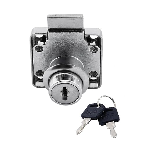 Ugr Kare Mobilya Çekmece Dolap Kilidi, 2 Anahtarlı Kilit, 22 mm, 4x4 cm, Nikel Krom