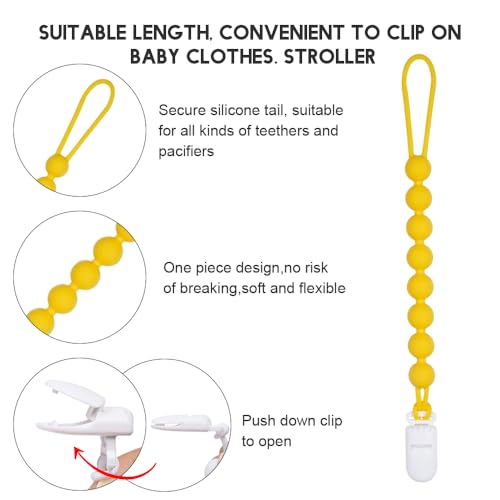 Image of Baby Food Grade Silicone Teether Ring Toy with One Piece Design Pacifier Clip Holder,Teething Toys Gift Set for 3 Months+ Boys and Girls,Freezer Safe,BPA Free.(Yellow Bee)