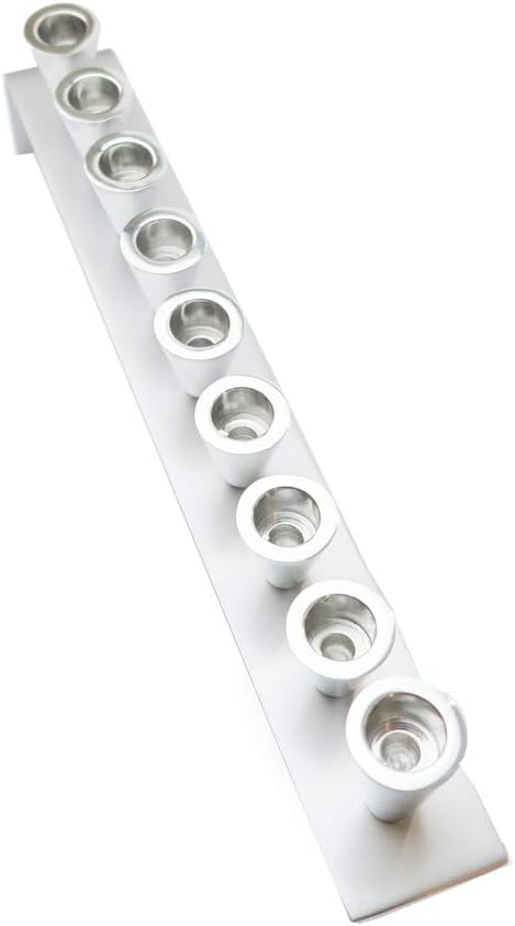 Yair Emanuel | Hanukkah Hanukah Menorah - Metal Strips with Silver Color Cones Candles Holder 9 Branch - Hanukkiyah Judaica | Silver | HMK-1