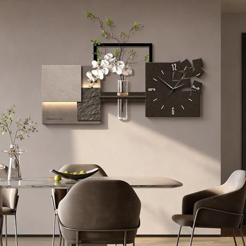 Décoration murale 3D en grès avec lumière LED et horloge de salon