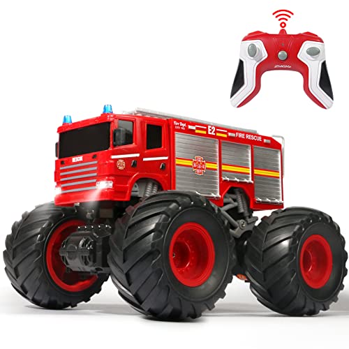 VijiSuki Remote Control Fire Truck Monster Truck Toy,1/18 RC Fire Truck,2.4GHz Offroad Hobby RC Racing Car with LED, High Speed, Best Gift for Kids