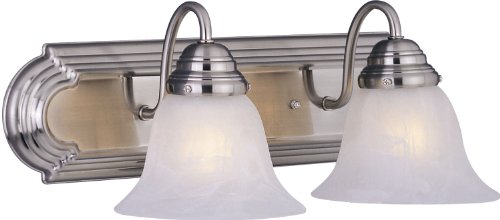 Image of Maxim Lighting Essentials 2-Light Bath Vanity Light | Satin Nickel Finish | Transitional Bath Vanity Light | Ideal for Bathrooms & Powder Rooms | Dimmable Damp Rated | 8012MRSN