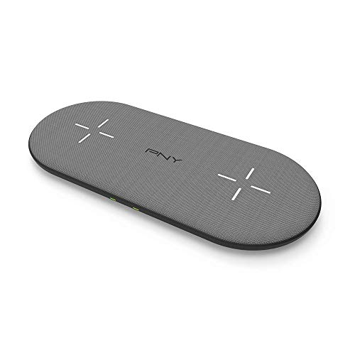 PNY Chargeur 2 en 1 sans Fil à Induction 20W, Charge Deux appreils simultanément, Certifié Qi, pour Tous Les Smartphones équipés Qi, Fini en Tissu Gris