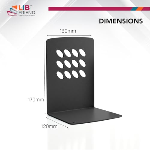 Image of LIBFRIEND Metal Non-Slip Bookends | Powder-Coated L-Shaped Book Holder for Desk, Office, Study Table and Library | Multicolour Options | Set of 2 (Black, M)