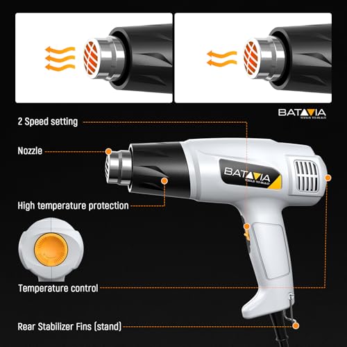 Image of BATAVIA 1800W Heat Gun Variable Temp 122℉-1202℉ for Crafts, Vinyl Wrap