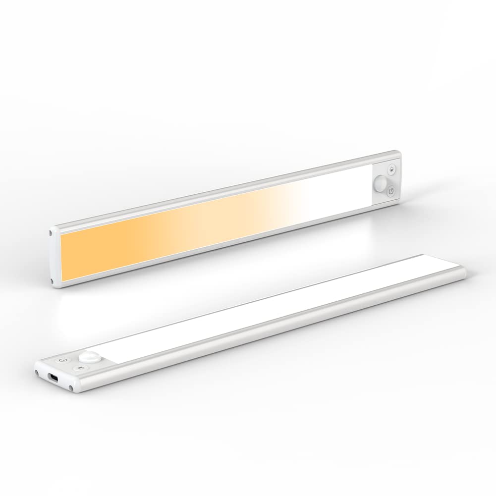 MOAMI 3 Color Led Closet Light, 106-Led Dimmable USB Rechargeable Motion Sensor Magnetic Under Cabinet Lights 2200mAh Battery Operated Strip Lighting 30cm/11.8inch, Pack of 2