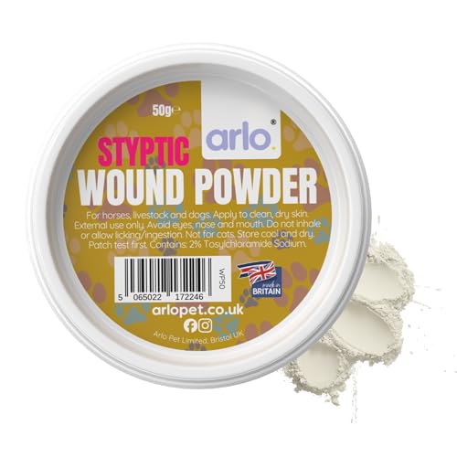 Wound Powder 50g for Pets & Horses | Fast-Dry Styptic Formula Helps Keep Wounds Clean | Non-Sting Moisture Control Powder for Cuts Grazes & Rubbing - Easy Dip Pot