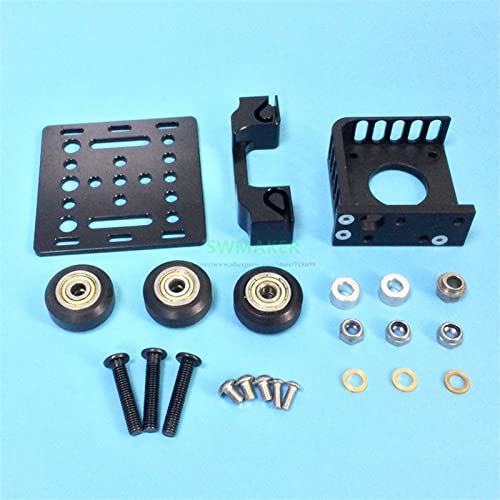 Lysee 3D Printer Parts & Accessories - X-axis Slider Aluminum Plate + Timing Belt Buckle + Wheel +Motor Bracket for Titan Aero Extruder (Mirror Type) - (Color: Black)