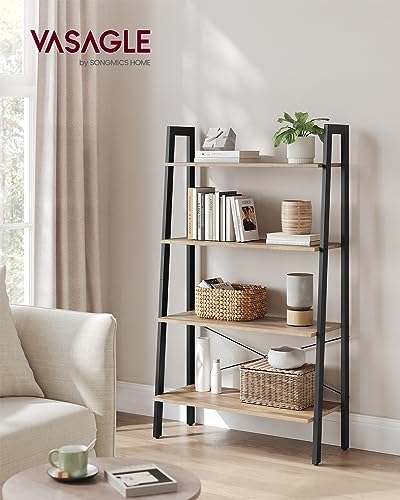 Image of VASAGLE BARNET Collection - Ladder Shelf, Bookshelf, Storage Rack, Modern Bookcase for Living Room Home Office Kitchen, Steel Frame, 4-Tier, 31.5-Inch Wide, Camel Brown and Ink Black ULLS144B50