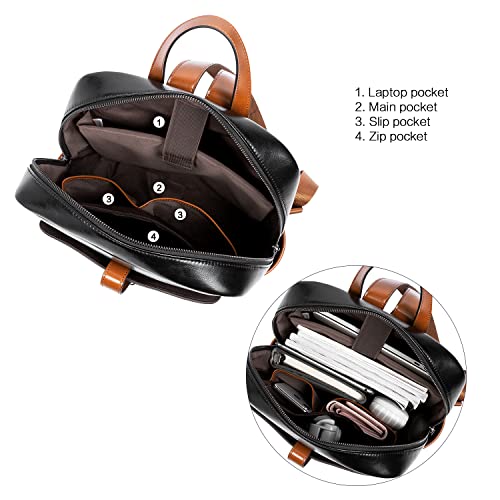 Bostanten Leather Laptop Backpack Purses Casual College Casual Bags Daypack Black And Womens Leather Wallets Rfid Blocking Large Capacity Credit Card Holder Phone Clutch Black With Brown #TOP3