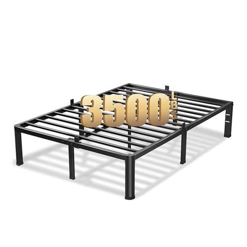 VIPSHOW 16 Inch Queen Bed Frame 3500Lbs Heavy Duty Metal Platform with Round Corner Legs Mattress Slide Stopper Steel Slat Support No Box Spring Needed Noise Free Non-Slip Easy Assembly