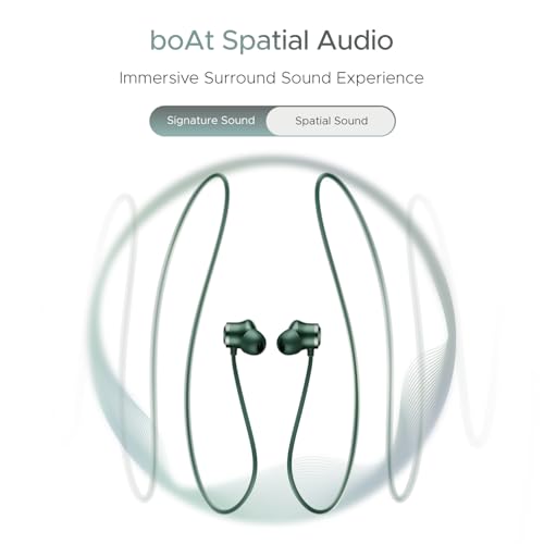 Image of Boat Rockerz 255 Z Plus,AI-Enx Tech,Spatial Audio,50HRS Battery,Low Latency Mode,Fast Charge,App Support,IPX4,GFPS,BT V5.3,Bluetooth Neckband,Wireless with Mic in Ear Earphones (Pine Green)