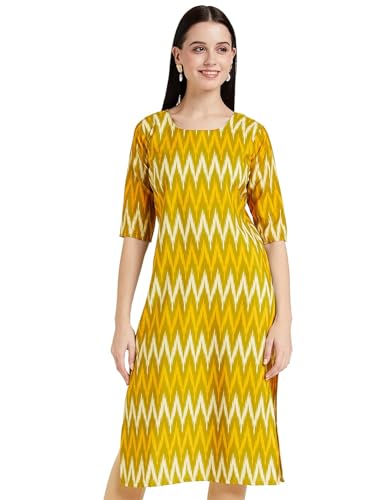 Image of Great Choice Stylish Women's Crepe Yellow Color Floral Printed Straight Kurti (C-350)