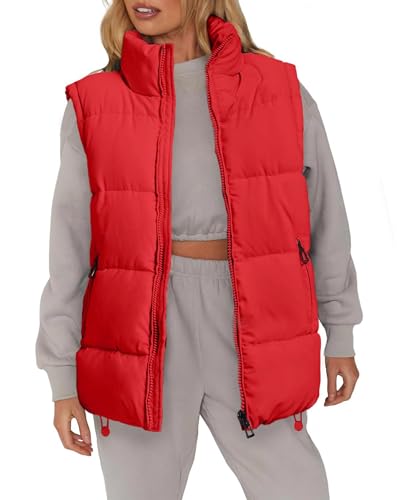 WHN Womens Puffer Vest 2024 Winter Zip Up Oversized Padded Puffy Jacket Coat with Pockets