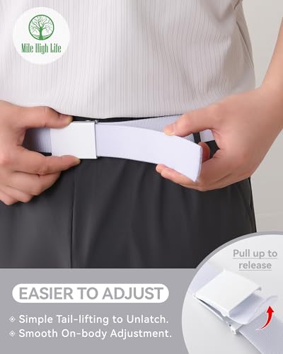 Image of Mile High Life Stretch Canvas Belt for Men, Golf Casual Elastic Web Belt, Top Military Buckle, Adjustable Cut to Fit