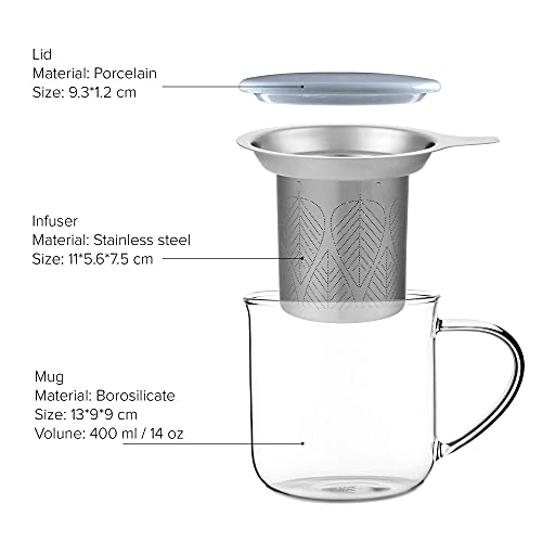 Taza de vidrio con infusor y tapa 14 oz Hazy Blue miniatura 2