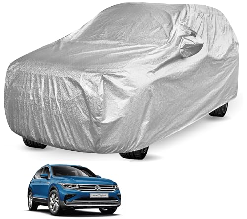 Image of Auto Hub Waterproof Car Cover Compatible with Tiguan with Mirror Pocket, Soft Cotton Lining, Waterproof Tiguan Car Cover- Metallic Silver