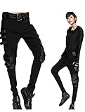 Minibee Pernalized Punk Street Style Harem Pants Patchwork Zipper Pockets (L, Leather-Black)