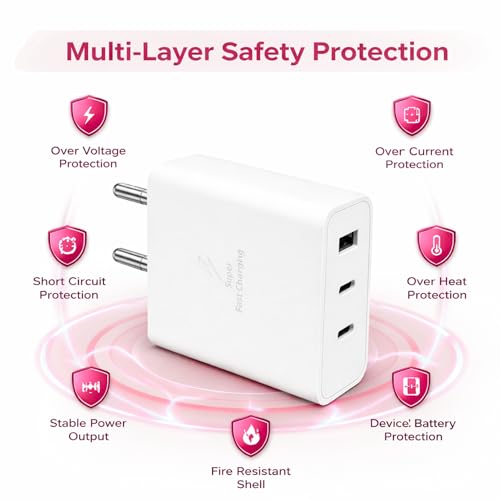 Image of Umake 85W GaN Fast Charger Adapter with 2 USB-C & 1 USB-A Ports | PD 3.0 PPS QC Fast Charging | Compatible with MacBook, iPhone 16 /15 /14, Samsung Galaxy S25 /S24 /S23, iPad, OnePlus & Android