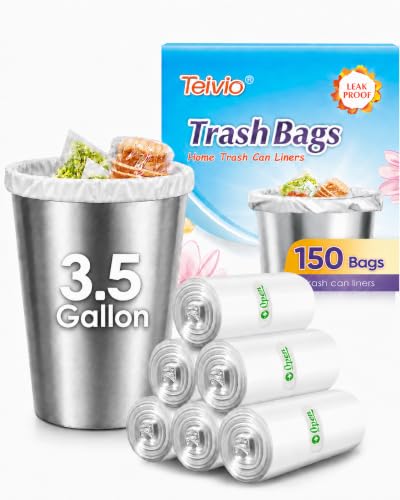 Image of Teivio Small Trash Bags 3.5 Gallon 150 Counts Garbage Bags Fit 10-13 Liter, 3 Gallon,3.2 Gallon, Waste Basket Liner,Bathroom Trash Can Bin Liners, Plastic Bags for home office kitchen, Clear
