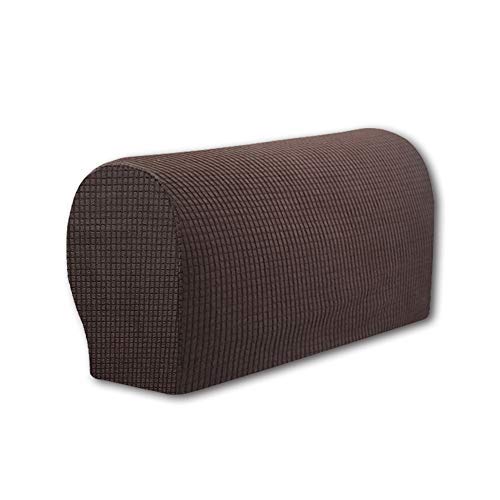 Anti-Slip Spandex Armrest Cover for Leather Sofa Stretchy Polyester Double-Layer Thick Fabric Recliner Armchair Couch Slipcover Furniture Protector, Set of 2 (Chocolate)