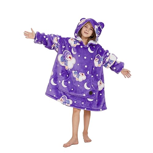 THREE POODLE Blanket Hoodie for Kids, Glow in The Dark Blanket Hoodie, Oversized Sherpa Blanket Hoodie Sweatshirt for Kids, Extremely Cozy, Warm, Soft, and Fuzzy Hoodie Blanket, One Size Fits All