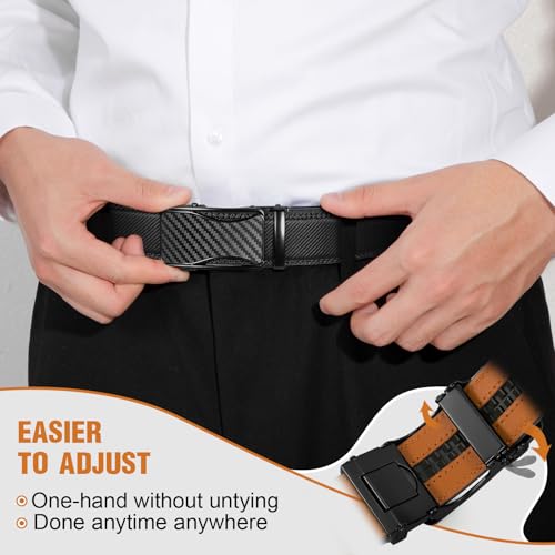 Genuine Leather Ratchet Belt For Dress Casual, Adjustable Automatic Buckle, 1 3/8"3
